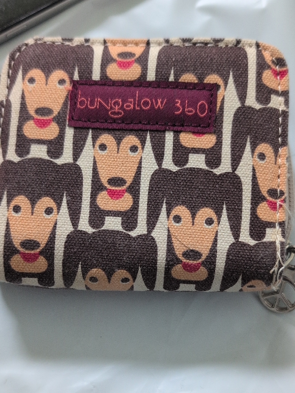 bungalow 360 Brown and Cream Dachshund Zip Wallet